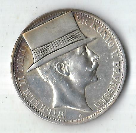  Preussen Wilhelm II mit Zylinder 3 Mark 1909 Silber Goldankauf Koblenz Frank Maurer H893   