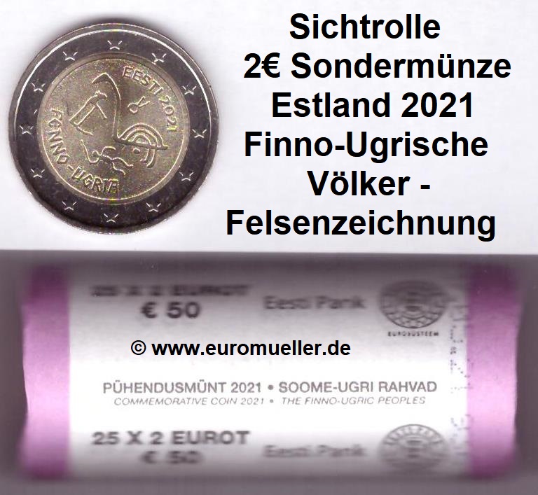 Estland Rolle...2 Euro Gedenkmünze 2021...Finno Ugrische Völker   