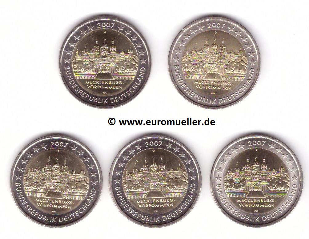 Deutschland 5x...2 Euro Sondermünzen 2007...Meck.-Vorpom.   