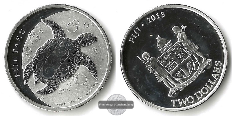  Fiji,  2 Dollar 2013 Sea Turtle FM-Frankfurt  Feinsilber: 31,1g   