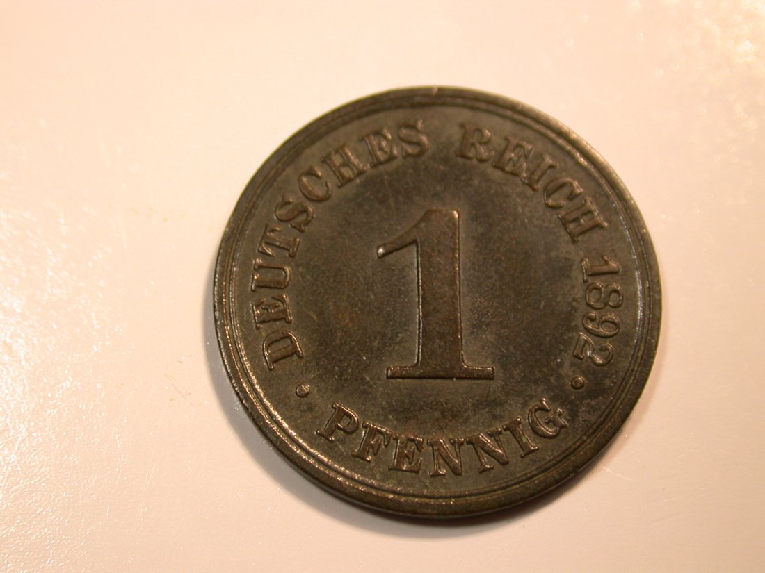 F12 KR 1 Pfennig 1892 F in ss+ Originalbilder