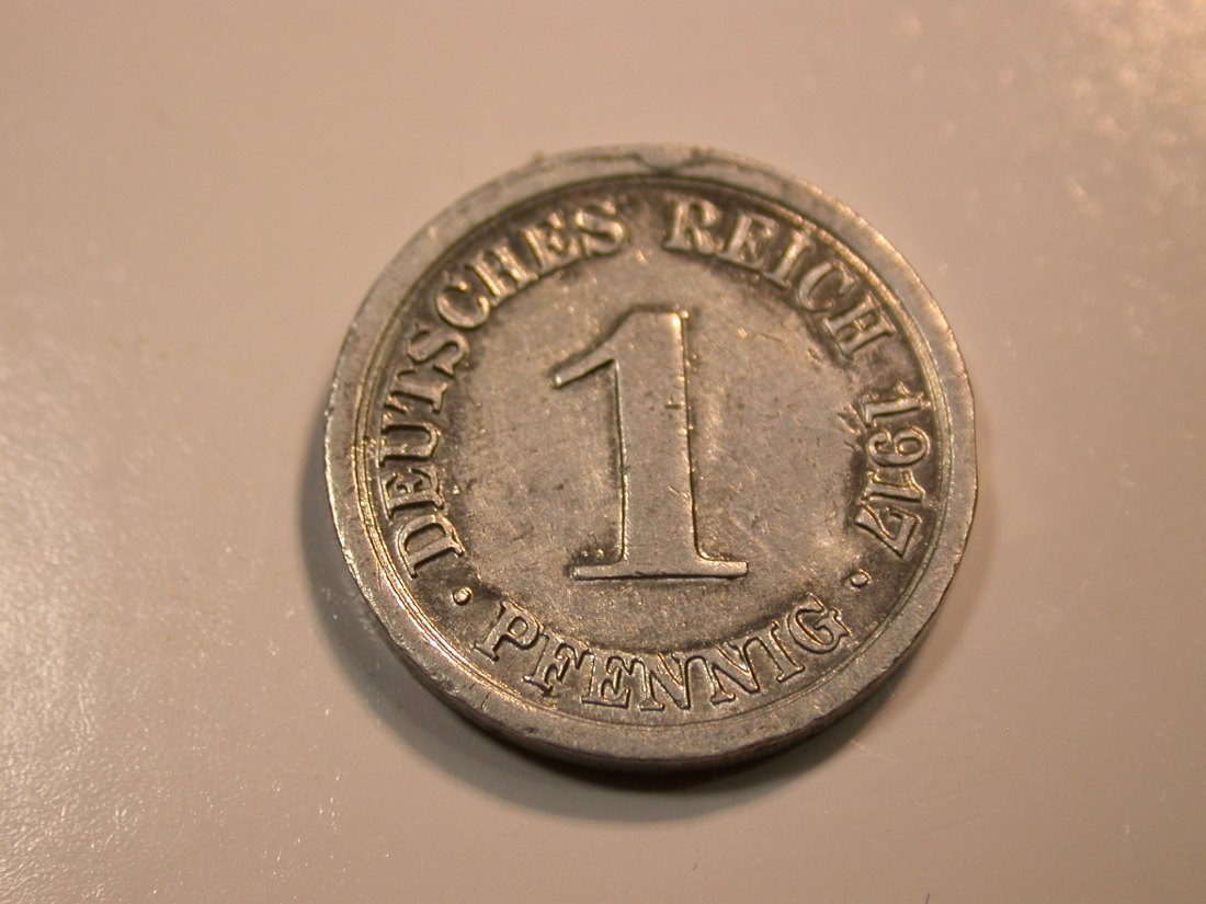 F12 KR 1 Pfennig Alu 1917 G in ss/ss+ Originalbilder