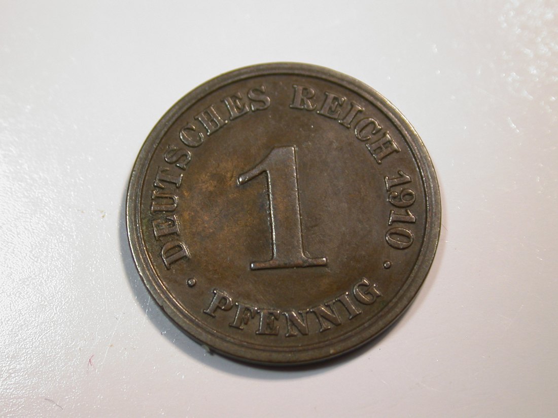 F12 KR 1 Pfennig 1910 J in ss/ss+ Originalbilder