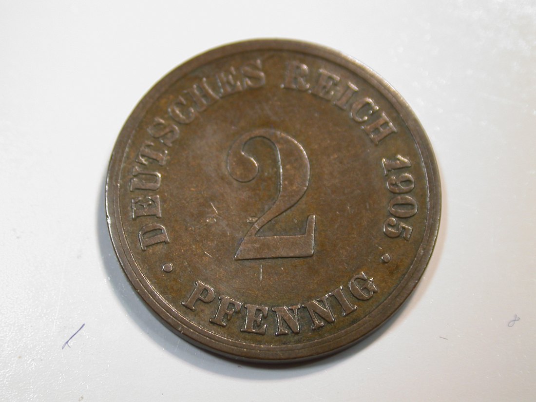 F12 KR 2 Pfennig 1905 D in f.vz Originalbilder