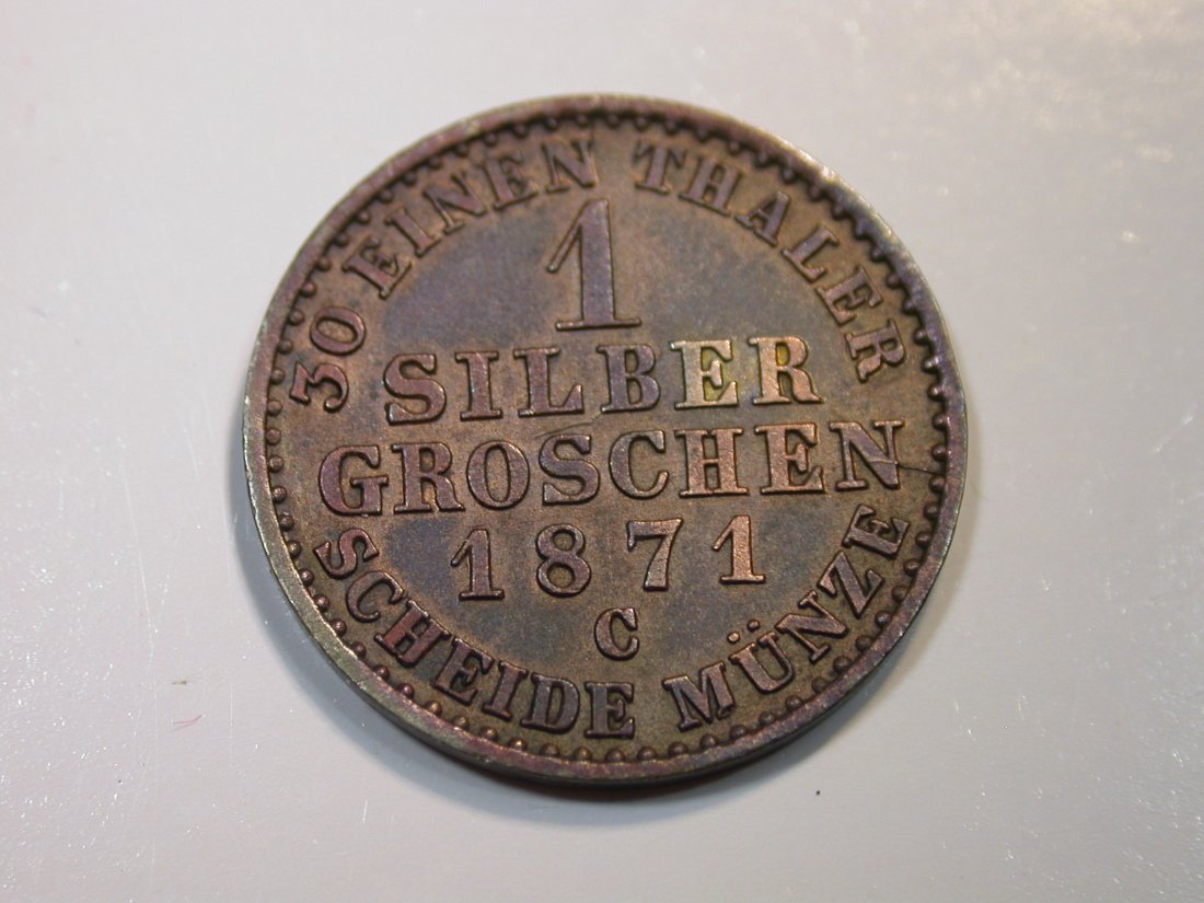  F12  Preussen  1 Silbergroschen  1871 C in vz-st angelaufen  Originalbilder   