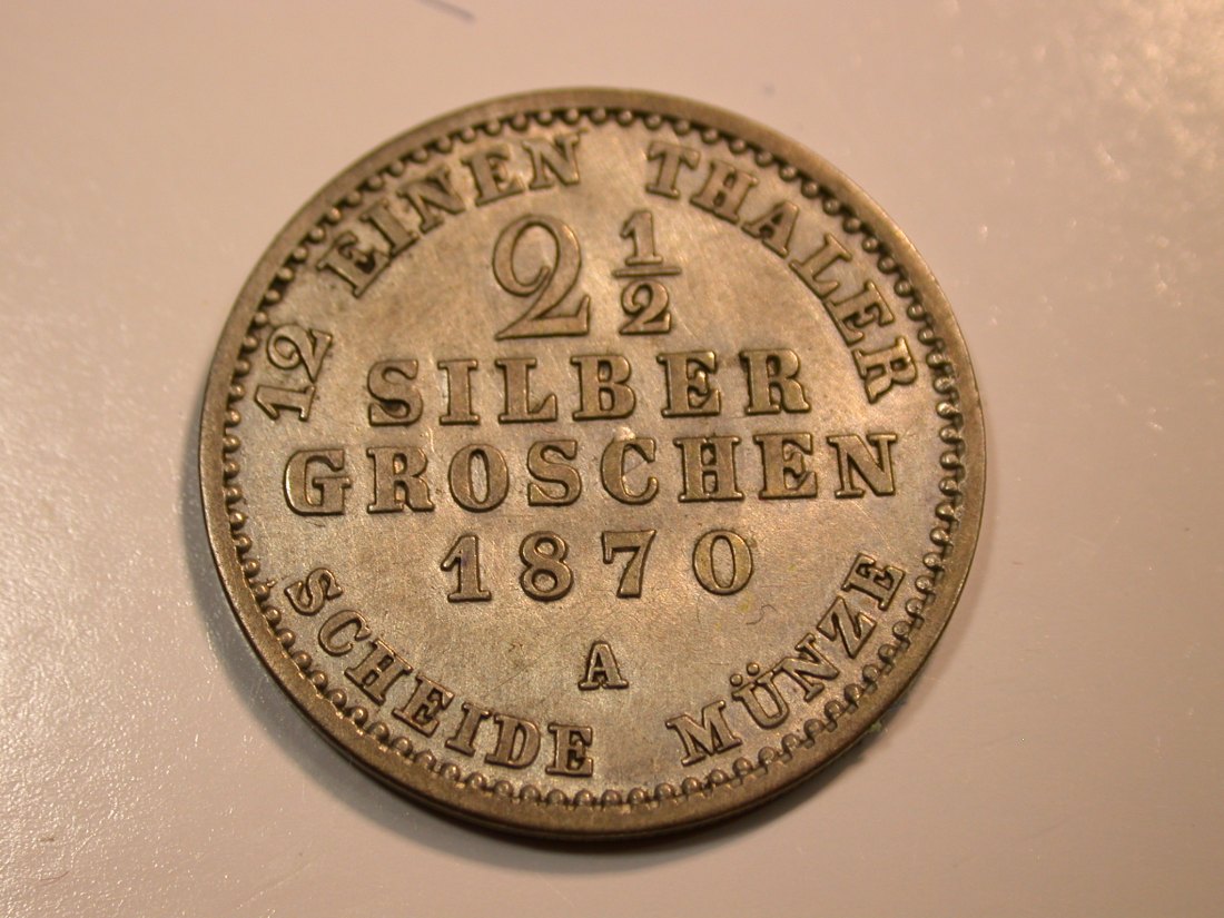  F12  Preussen  2 1/2 Silbergroschen 1870 A in ss+/ss-vz Originalbilder   