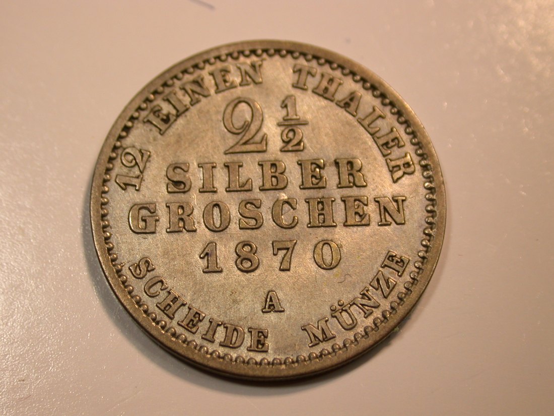 F12 Preussen 2 1/2 Silbergroschen 1870 A in ss+/ss-vz Originalbilder