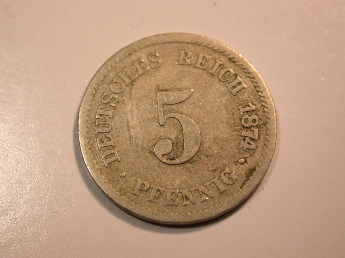  F12 KR  5 Pfennig  1874 C in s/ss  Originalbilder   