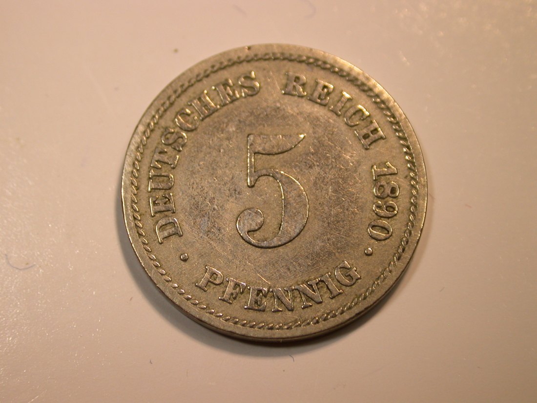 F12 KR 5 Pfennig 1890 E in ss, geputzt Originalbilder