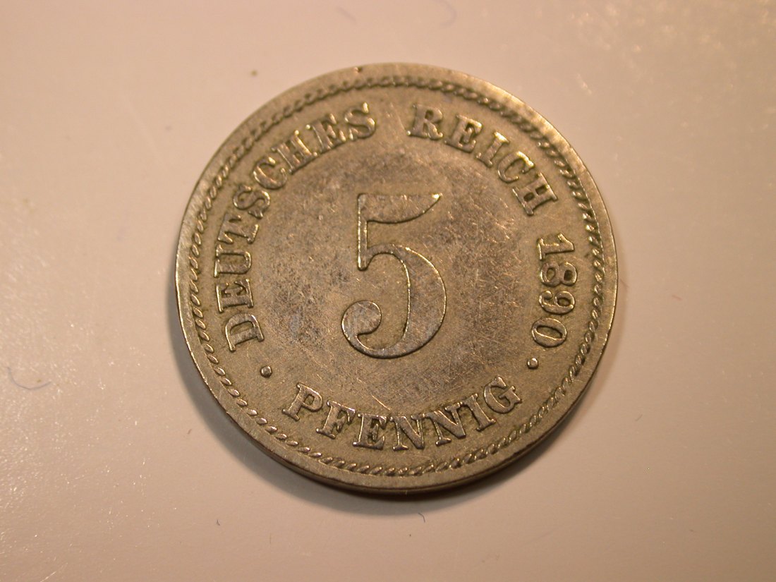  F12 KR  5 Pfennig  1890 E in ss, geputzt   Originalbilder   