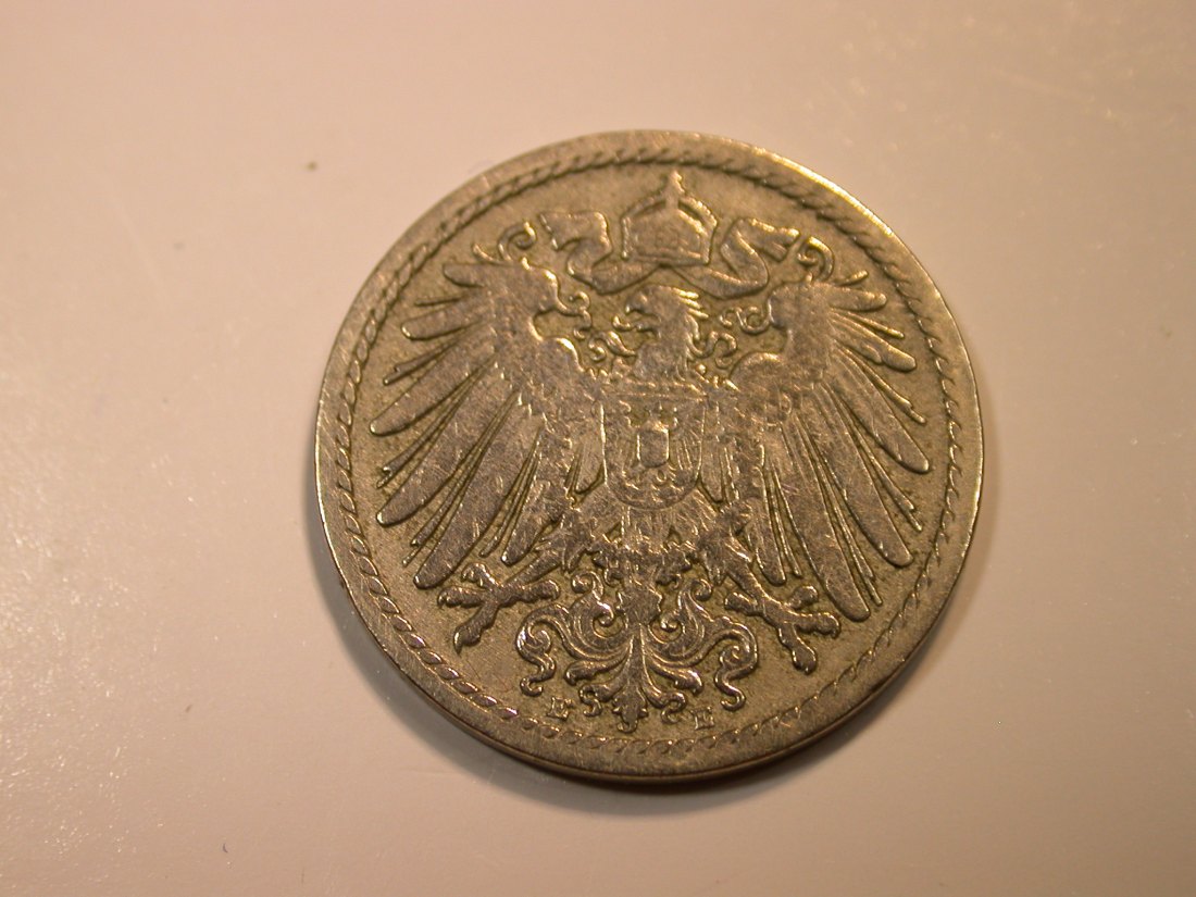  F12 KR  5 Pfennig  1890 E in ss, geputzt   Originalbilder   