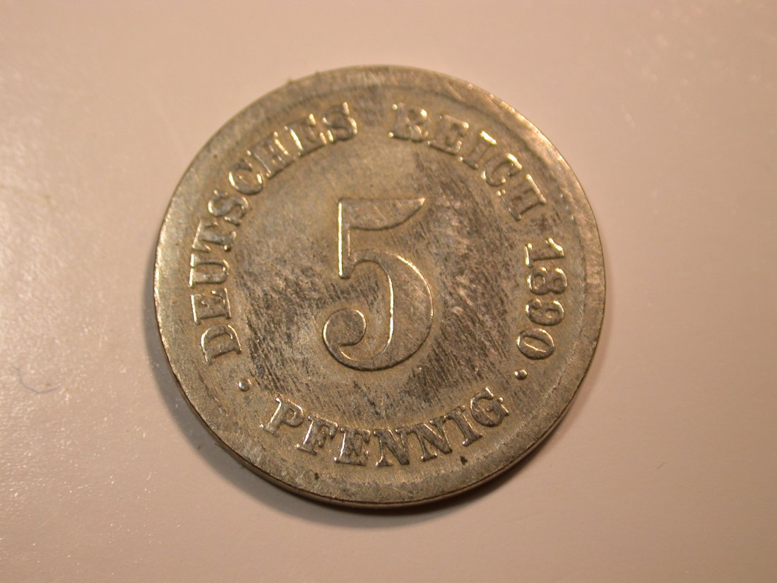  F12 KR  5 Pfennig  1890 F in s-ss, geputzt   Originalbilder   