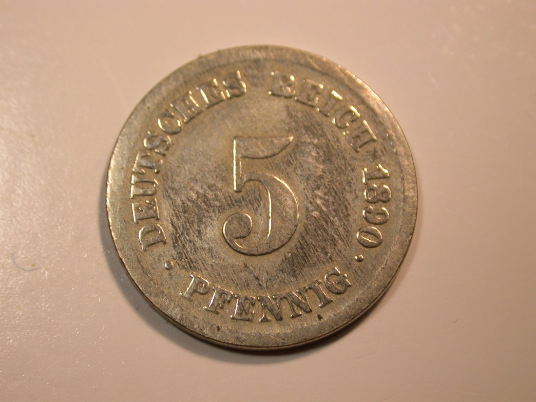 F12 KR 5 Pfennig 1890 F in s-ss, geputzt Originalbilder