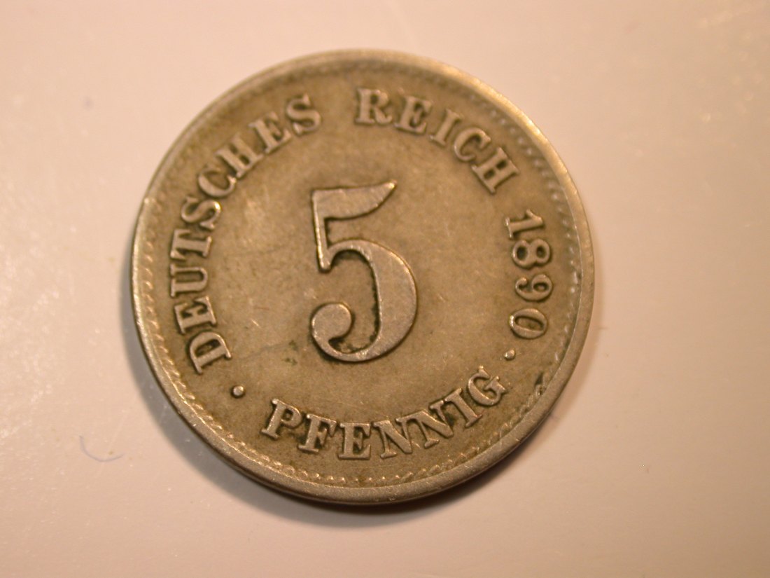 F12 KR 5 Pfennig 1890 J in ss/ss+ R Originalbilder