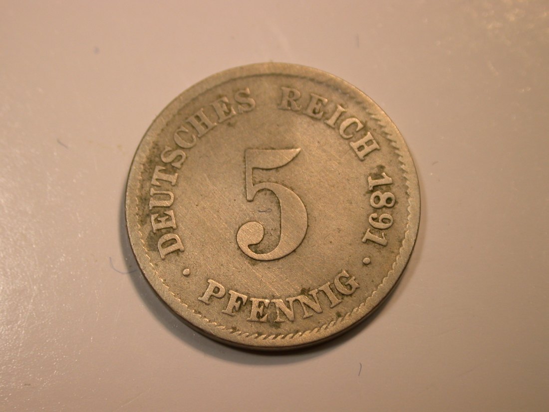  F12 KR  5 Pfennig  1891 F in f.ss  Originalbilder   