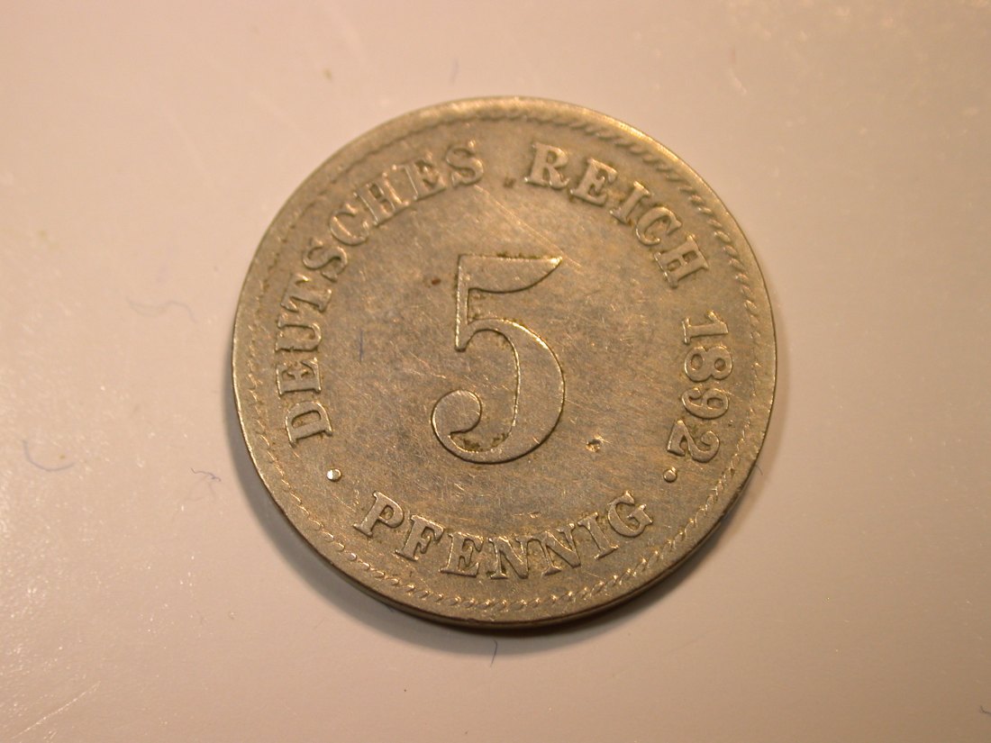 F12 KR 5 Pfennig 1892 G in s-ss geputzt Originalbilder