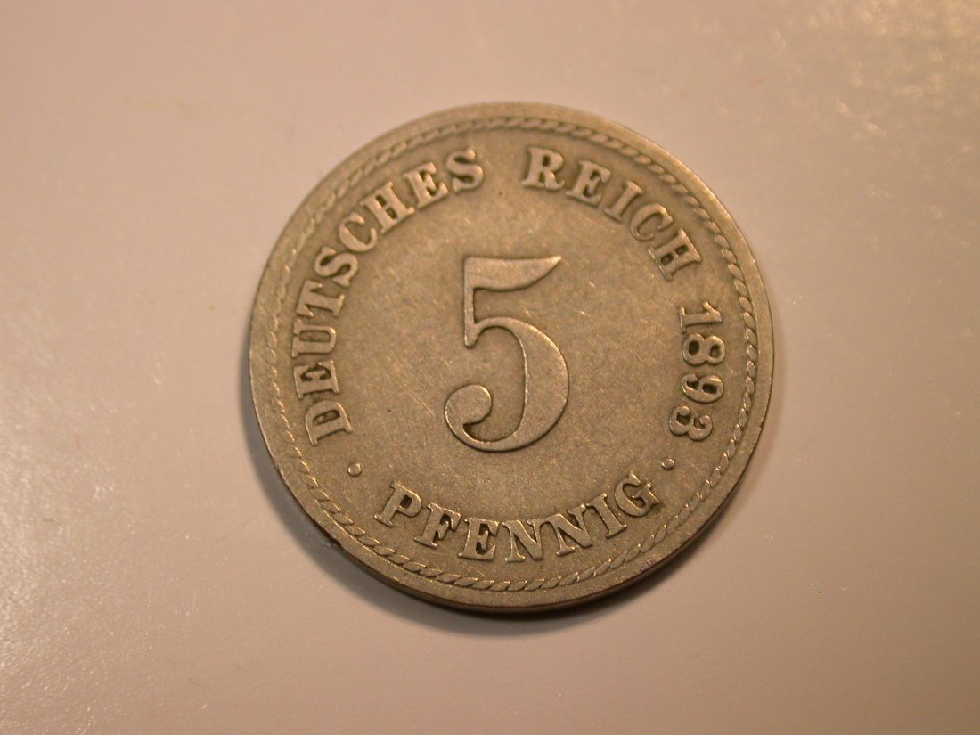  F12 KR  5 Pfennig  1893 A  in f.ss  Originalbilder   