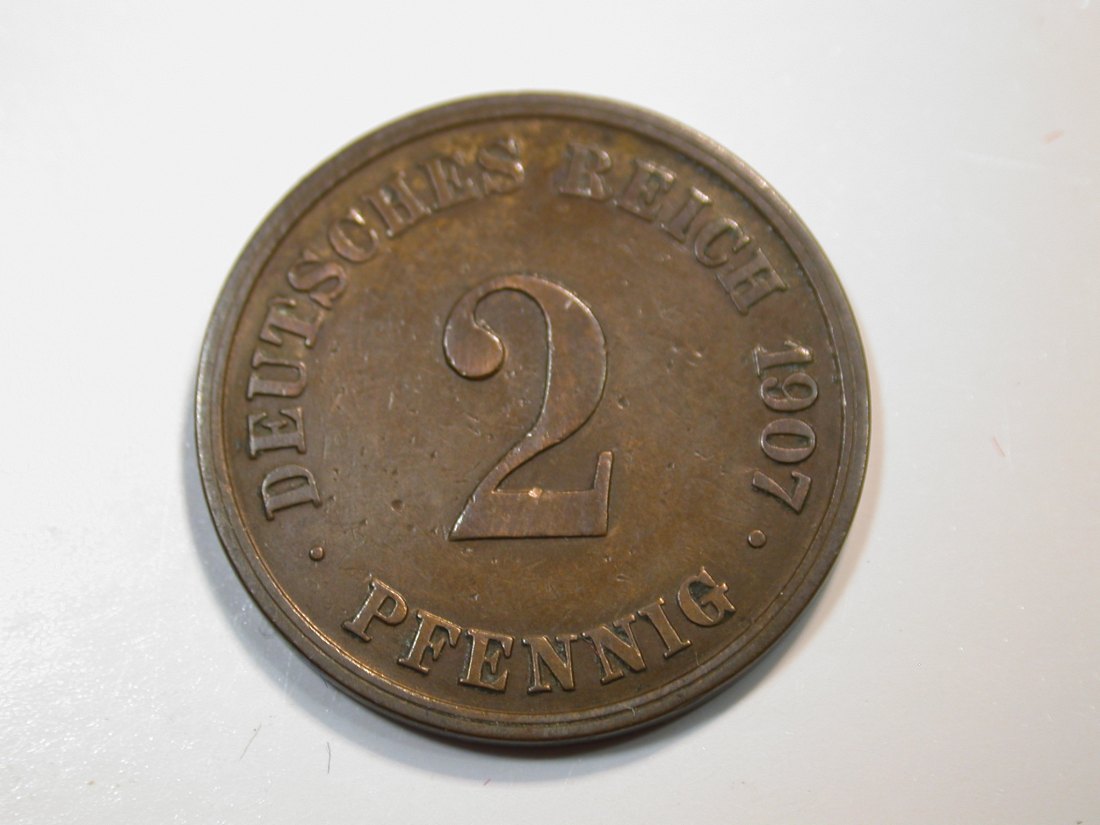 F12 KR 2 Pfennig 1907 J in s-ss Originalbilder