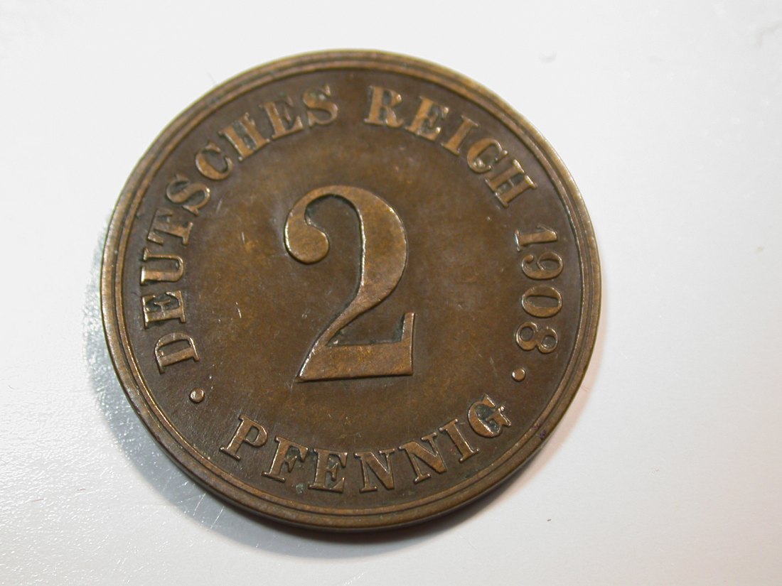 F12 KR 2 Pfennig 1908 J in ss Originalbilder