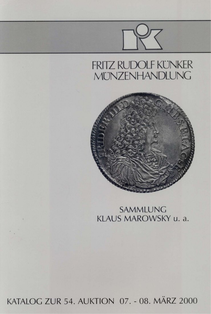  Künker (Osnabrück) 54 (2000) Slg MAROWSKI Preussen ,Minden ,Holstein-Schauenburg ,Schaumburg Lippe   