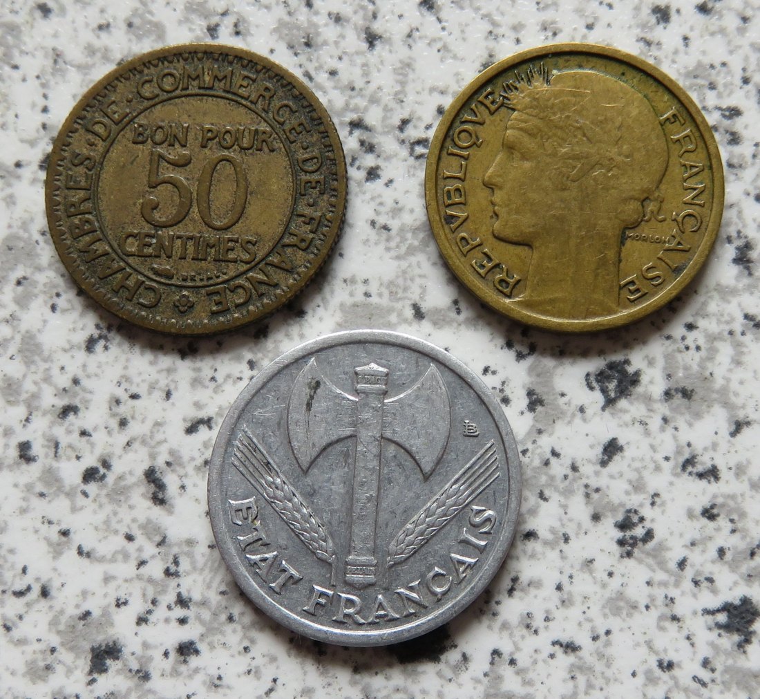  Frankreich 50 Centimes 1923, 1933 und 1942   
