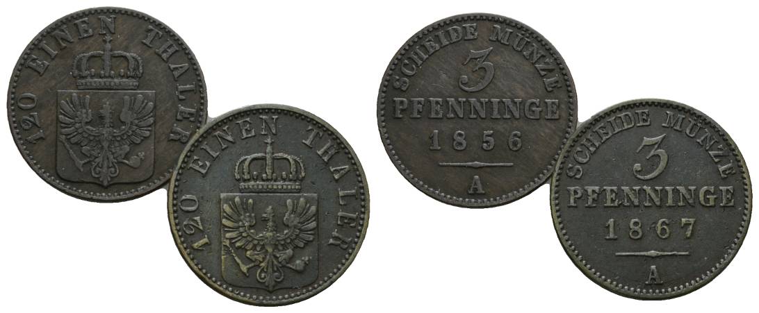  Altdeutschland; 2 Kleinmünzen 1856/1867   