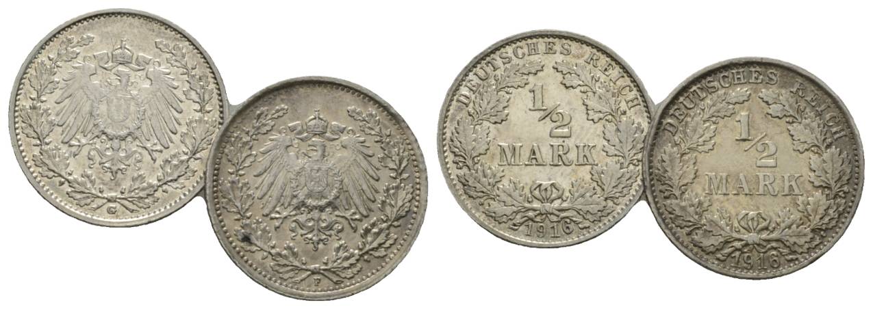 Deutsches Kaiserreich; 2 x 1/2 Mark, 1916   