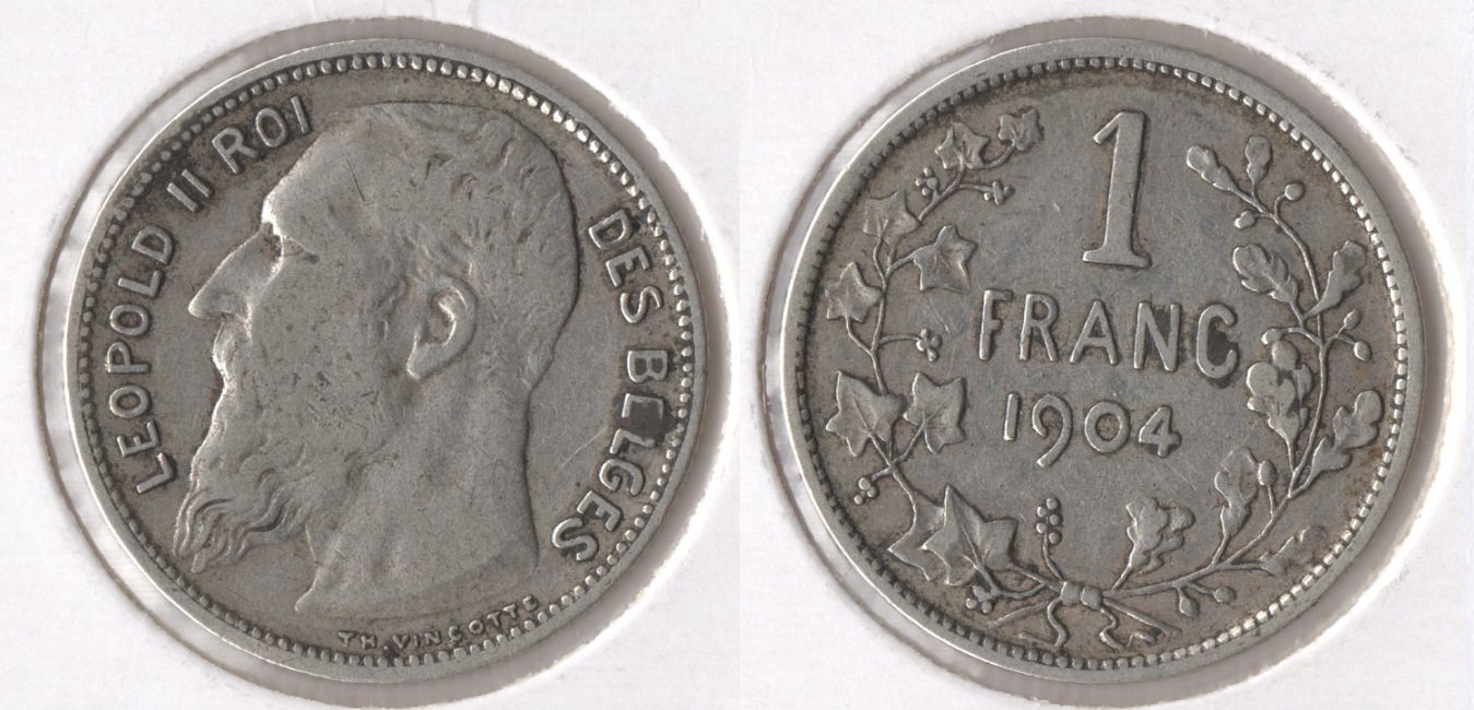  Belgien 1 Franc 1904 Léopold II.(S) ss-vz (Haus Sachsen-Coburg-Gotha)   
