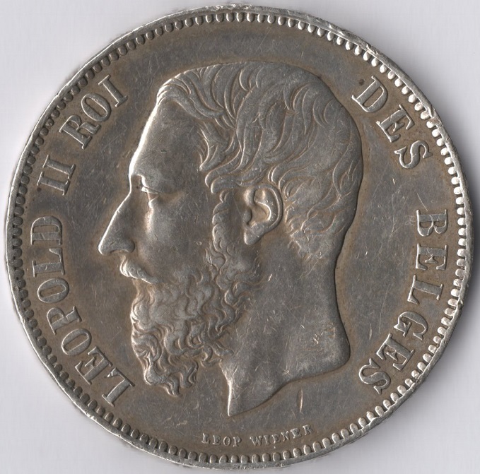  Belgien 5 Francs 1873 (S) Leopold II. (1865-1909) ROI DES BELGES   