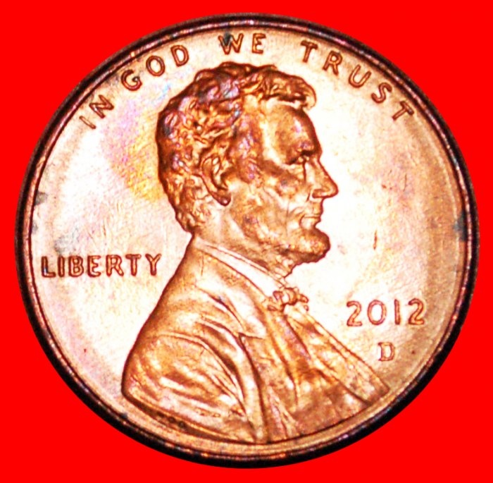  * SCHILD (2010-2021): USA ★ 1 CENT 2012D STG STEMPELGLANZ! LINCOLN (1809-1865) OHNE VORBEHALT!   