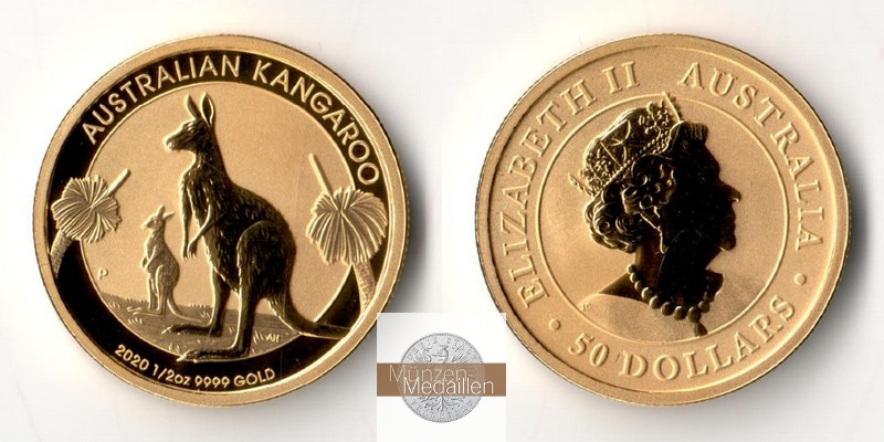 Australien  50 Dollars MM-Frankfurt Feingold: 15,55g Kangaroo 2020 