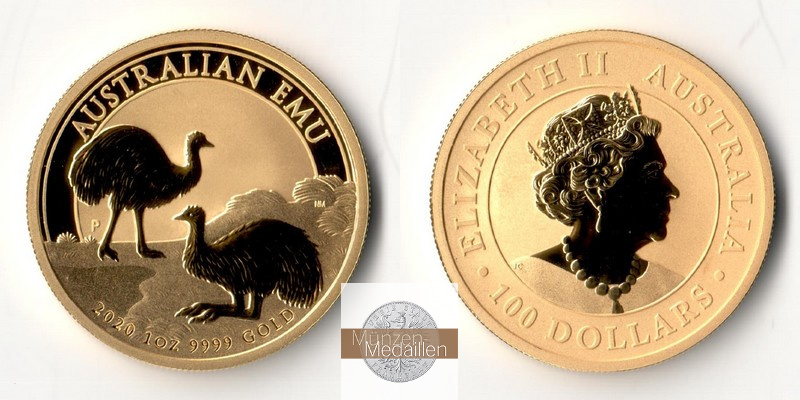 Australien  100 Dollars MM-Frankfurt Feingold: 31,1g Emu 2020 
