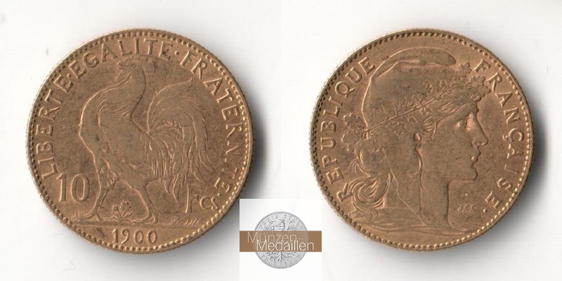 Frankreich  10 Francs MM-Frankfurt Feingold: 2,9g Marianne 1900 
