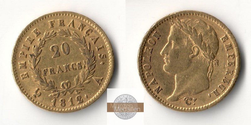 Frankreich  20 Francs MM-Frankfurt   Feingold: 5,81g Napoleon I 1812 A 