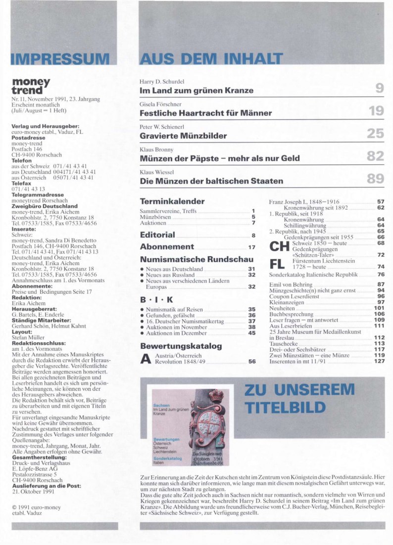 Money Trend 11/1991 Im Land zum grünen Kranze - Beitrag zur sächsischen Landes- und Wappengeschichte   