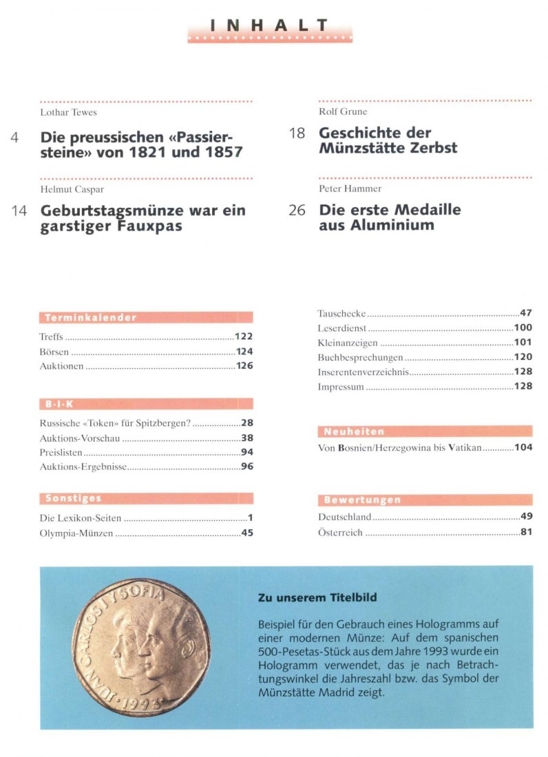  Money Trend 5/1994 - ua. Tewes - Die preussischen Passiersteine von 1821 und 1857   