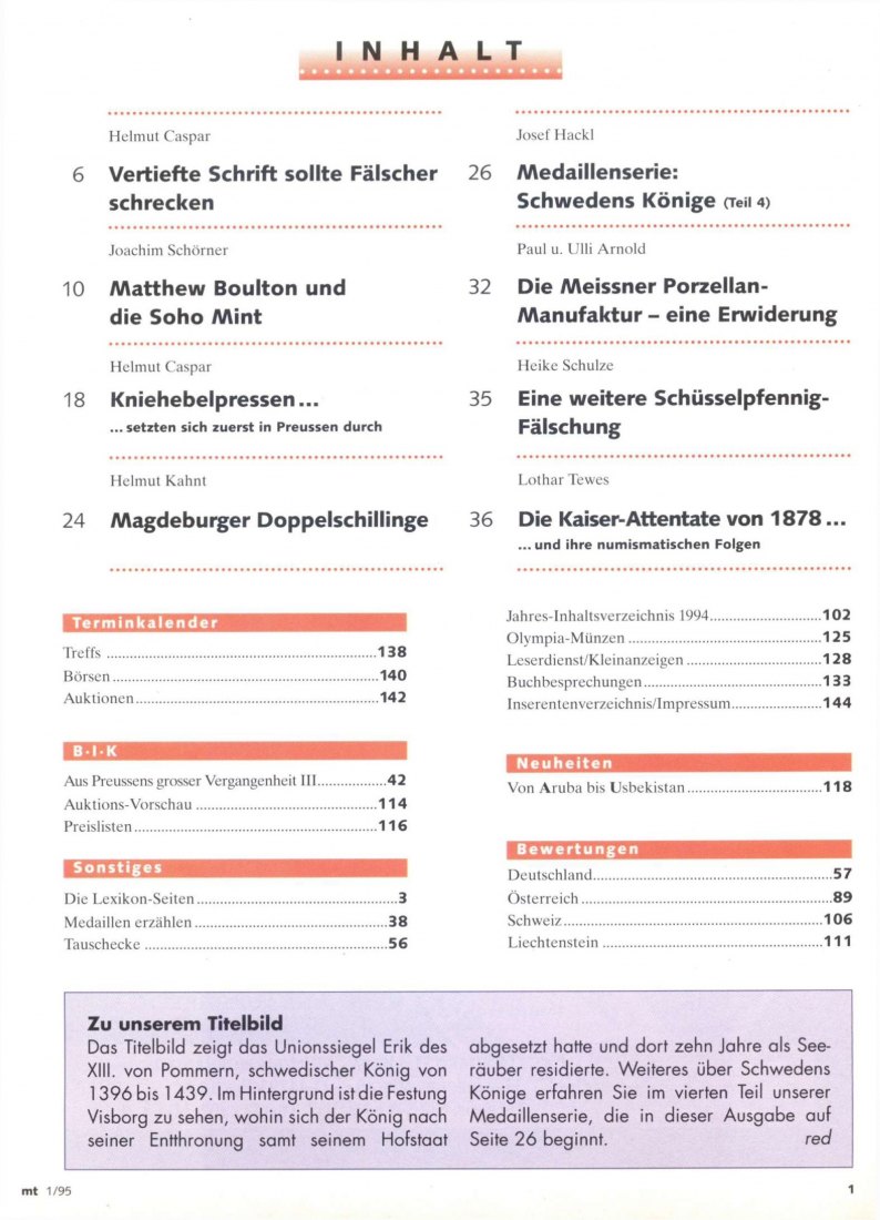  Money Trend 1/1995 - ua. Magdeburger Doppelschillinge   