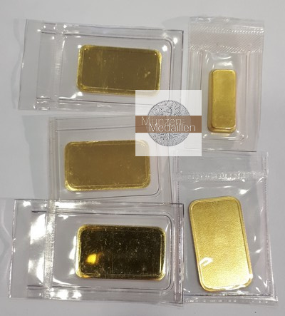 BRD 5 x 10g   Goldbarren (LBMA) MM-Frankfurt Feingold: zus 50g Heareus, Degussa und andere  
