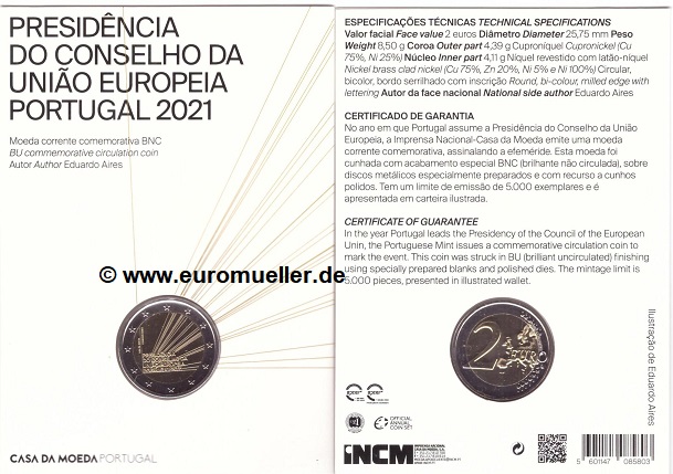 Portugal 2 Euro Gedenkmünze 2021...EU Vorsitz...bu.   