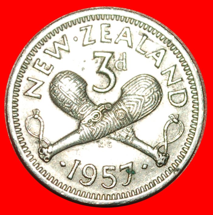  * GEKLEIDET KÖNIGIN: NEUSEELAND ★ 3 PENCE 1957 WAFFE! OHNE VORBEHALT!   