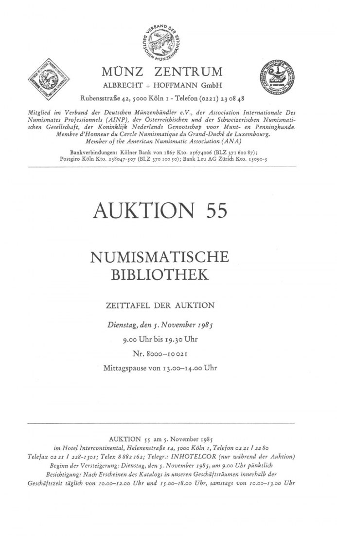  Münzzentrum (Köln) Auktion 55 (1985) Bibliotheca Numismatica ( Sehr große numismatische Bibliothek )   