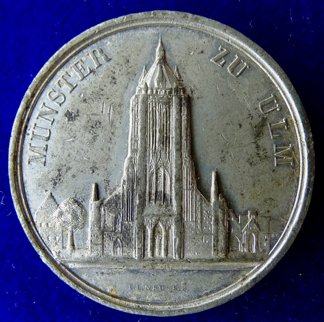  Ulm, Württemberg, Zinn- Medaille um 1844 o.J.  auf den Weiterbau des Ulmer Münsters.   