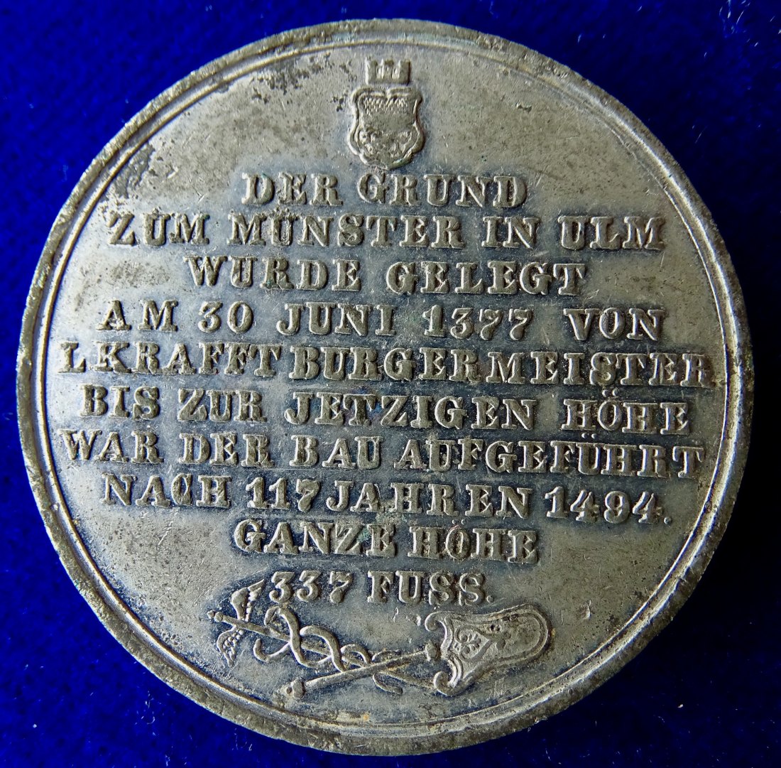  Ulm, Württemberg, Zinn- Medaille um 1844 o.J.  auf den Weiterbau des Ulmer Münsters.   