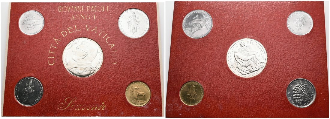 PEUS 6152 Vatikan 33 Tage Papst Johannes Paul der I. im Originaleinband. KMS (5 Münzen) 1977 Stempelglanz