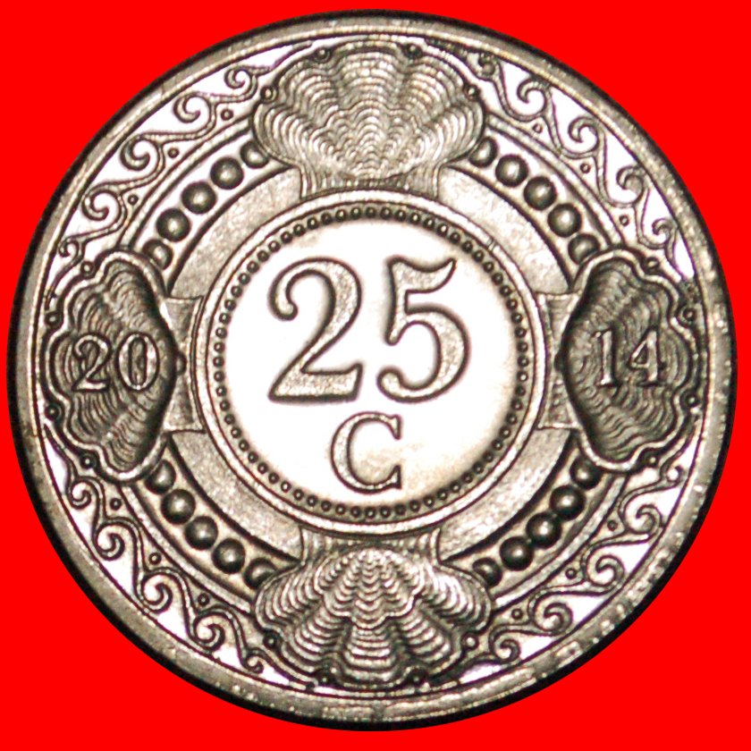 * APFELSINE UND MUSCHELN (1989-2016):NIEDERLANDE ANTILLEN★25 CENTS 2014 STEMPELGLANZ OHNE VORBEHALT!