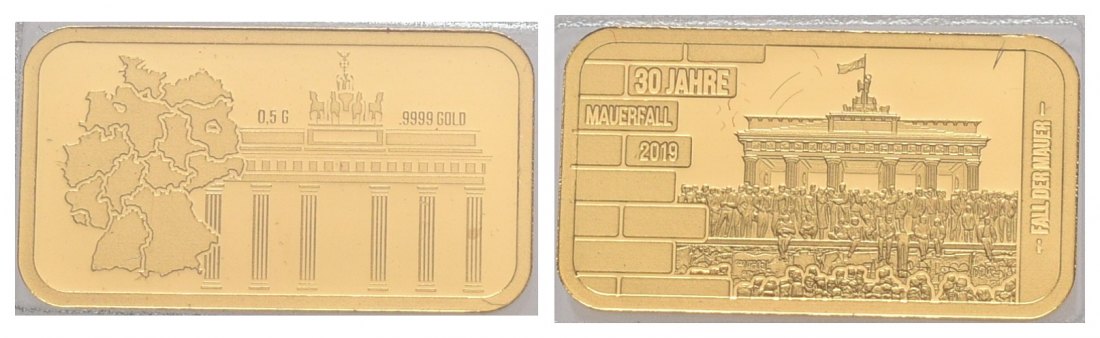 PEUS 6127 BRD 0,5 g Feingold. Mauerfall Barren GOLD 2019 Proof (Kapsel)