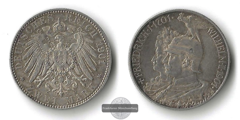  Preussen, Kaiserreich 2 Mark  1901  Jahrestag des Königreichs  FM-Frankfurt Feinsilber: 10g   