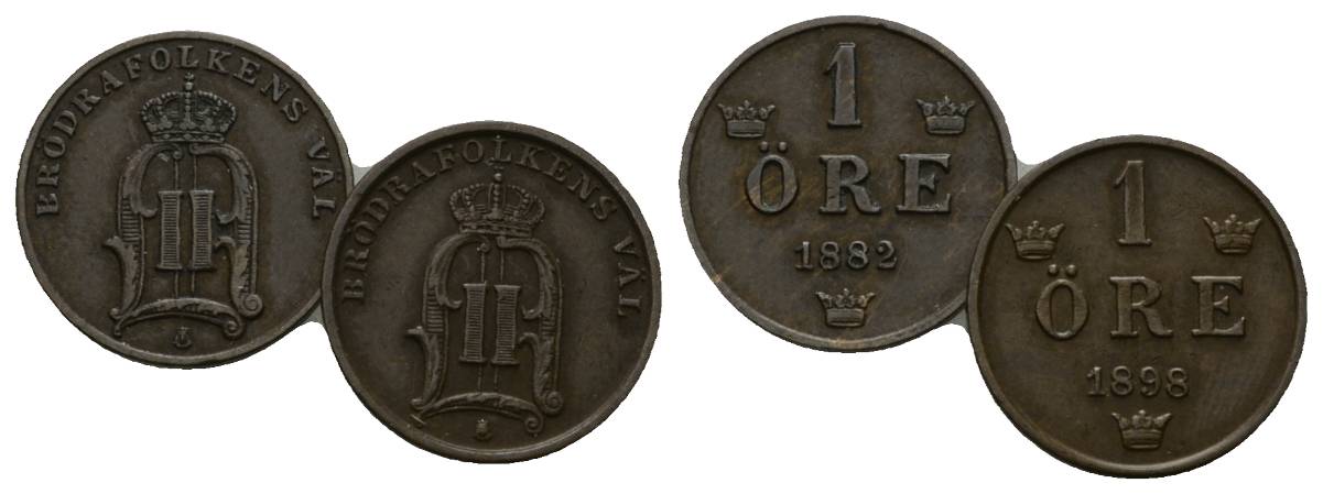  Schweden 2 Kleinmünzen 1882/1898   