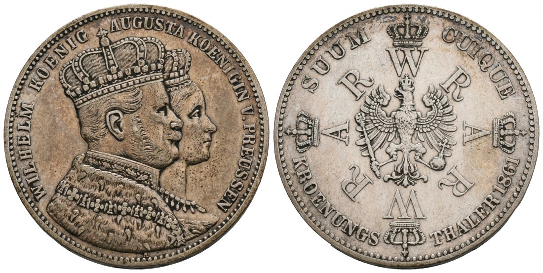 PEUS 6163 Preußen Wilhelm + Augusta im Krönungsornat Krönungstaler 1861 Kl. Kratzer, fast Vorzüglich