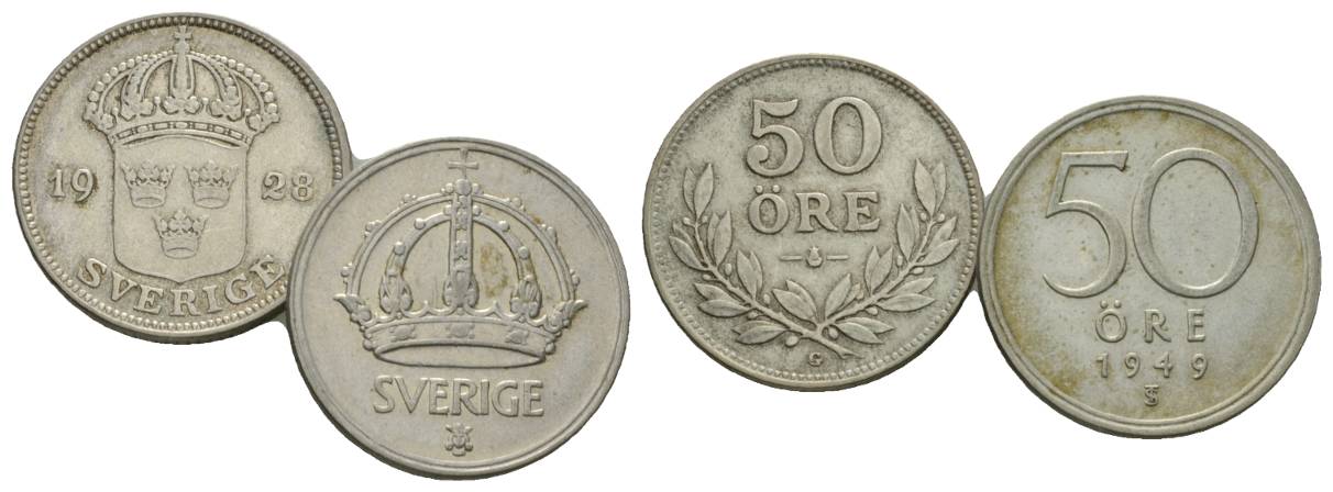  Schweden, 2 Kleinmünzen 1928/1949   